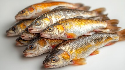 Fototapeta premium Fresh carp fish neatly arranged on a white background, perfect for culinary presentations or educational purposes