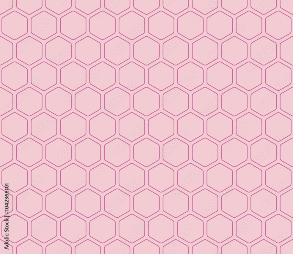 Poster geometric pattern with medium red-violet rounded hexagons on a matching background. seamless and til