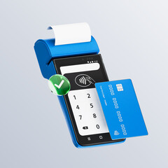 Contactless payment by credit card banking empty screen through the terminal 3d rendering on...