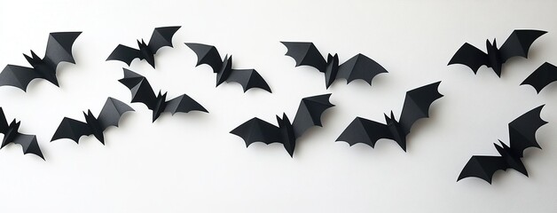 Naklejka premium Halloween background. Black paper bats on white background. Halloween concept