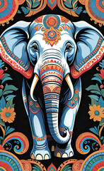 Vector illustration, elephant in ethnic patterns, basis for children's illustration