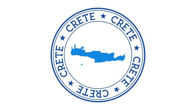 Crete intro. Badge with the circular name and map of the island. Crete round logo animation.