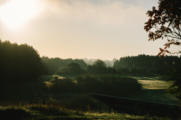 morning fog on golf filed