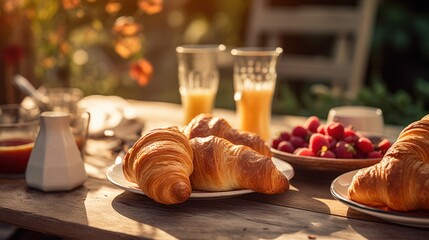 Photo of Croissants on table at outdoor breakfast
