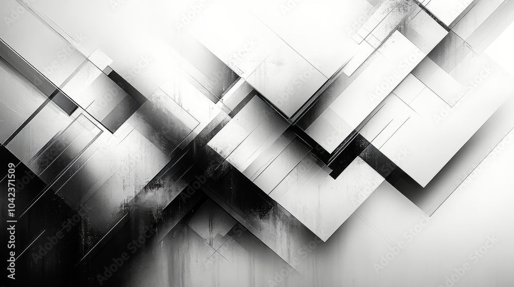 Aufkleber an intricate arrangement of overlapping black and white geometric shapes creates a visually dynamic 