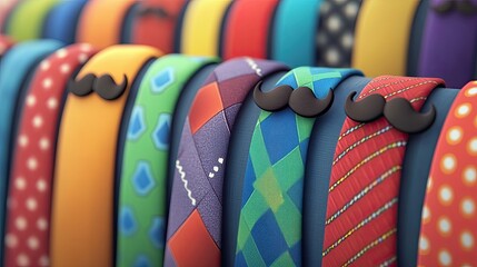 A playful border of cartoon-style ties and mustaches, adding a fun twist to Father's Day designs