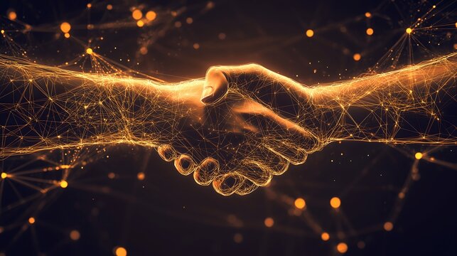 Business finance investment with AI technology, Businessmen handshake with partner, greeting, dealing, merger and acquisition, business cooperation concept, joint venture success mission