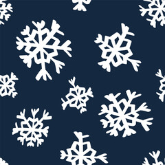Vector illustration. Christmas and New Year seamless pattern. Snowflakes and flakes, falling snow. Scandinavian ornament. Abstract wallpaper. Snow pattern for advertising and typographic products.