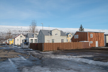 Naklejka premium Town of Akureyri in north Iceland