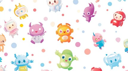 Cute Cartoon Characters on White Background.