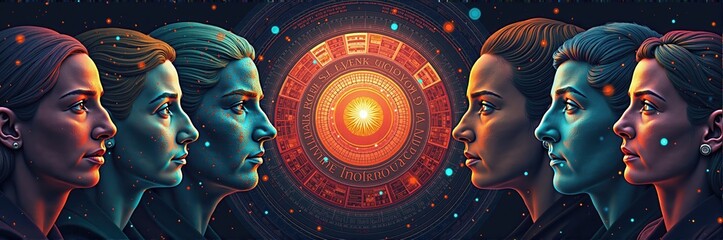 An artistic representation of dual perspectives, symbolizing collaboration and diversity in thought. Perfect for themes of innovation, teamwork, or personal development.