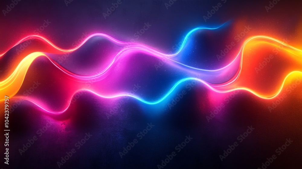 Poster bright neon waves in vibrant colors create an abstract design against a dark backdrop, evoking a dyn