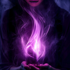 Obraz premium A hand holding the Violet Flame of Master Saint Germain. Transformation, meditation, visualisation to cleanse your energy, aura and body. Clear and dissolve blockages and shadows. Poster, wallpaper. 