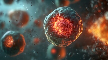 Visualizing Therapeutic Efficacy in Cancer:Apoptotic Cells Within a Tumor.Concept of cancer treatment, apoptosis, cell death, medical research, drug development.