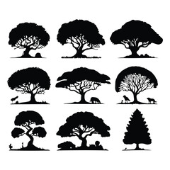 Silhouette tree vector set on a white background