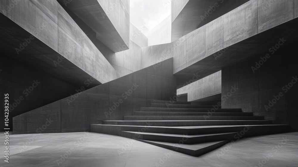 Leinwandbilder the striking architectural design showcases a concrete staircase set against textured walls, with na
