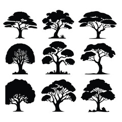Silhouette tree vector set on a white background