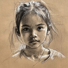 Fototapeta premium Charcoal Sketch of a Young Girl