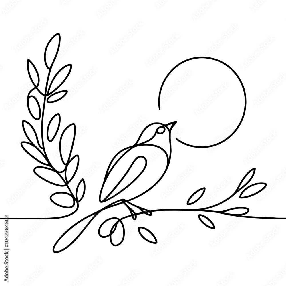 Wall mural continuous linear drawing of bird. one line drawing bird. bird in one line style. vector illustratio