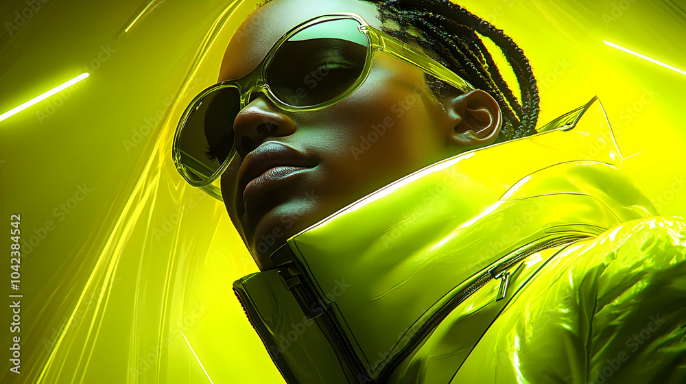 Poster A stylish individual in vibrant yellow attire and sunglasses.