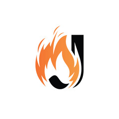 J letter logo design in fire initial style Premium Vector