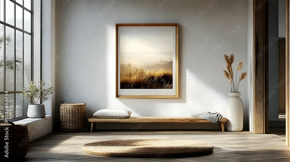 Wall mural Cozy interior with artwork and natural elements for relaxation.