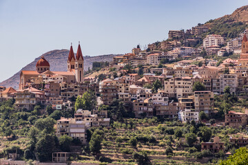 Obraz premium Bcharre (Bsharri) town in Qadisha valley, Lebanon