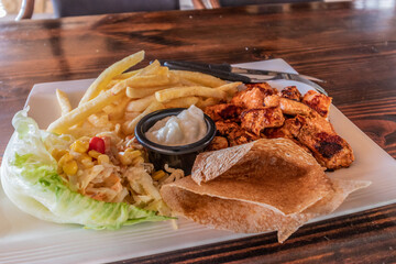 Chicken shish taouk meal in Lebanon