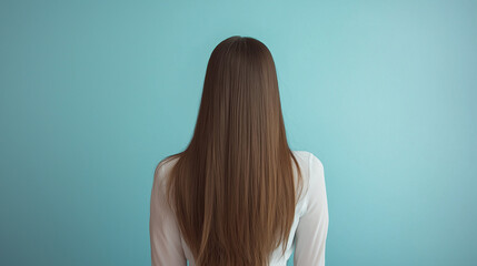 Obraz premium Full-body woman with long healthy shiny hair after a keratin treatment Professional treatment with space for text. Generative AI.