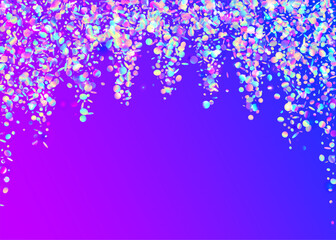 Obraz premium Party Effect. 3d Texture. Blue Light Tinsel. Modern Banner. Cristal Design. Glare Birthday Backdrop. Festive Paper. Holographic Glitter. Purple Party Effect