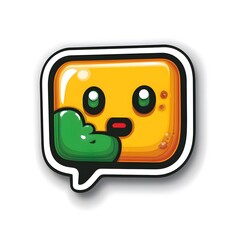 Fototapeta premium A cute, cartoonish yellow chat bubble with big eyes and a playful expression, featuring a green squiggly design.