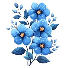 A vibrant illustration of blue flowers with delicate petals and green leaves, showcasing their natural beauty.