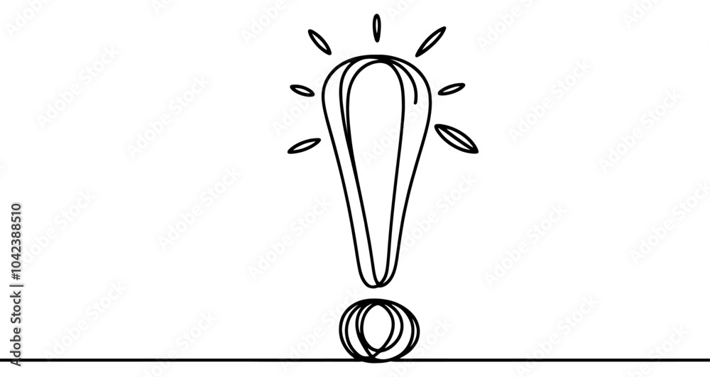 Sticker continuous linear drawing of exclamation mark. one line drawing exclamation mark. exclamation mark i