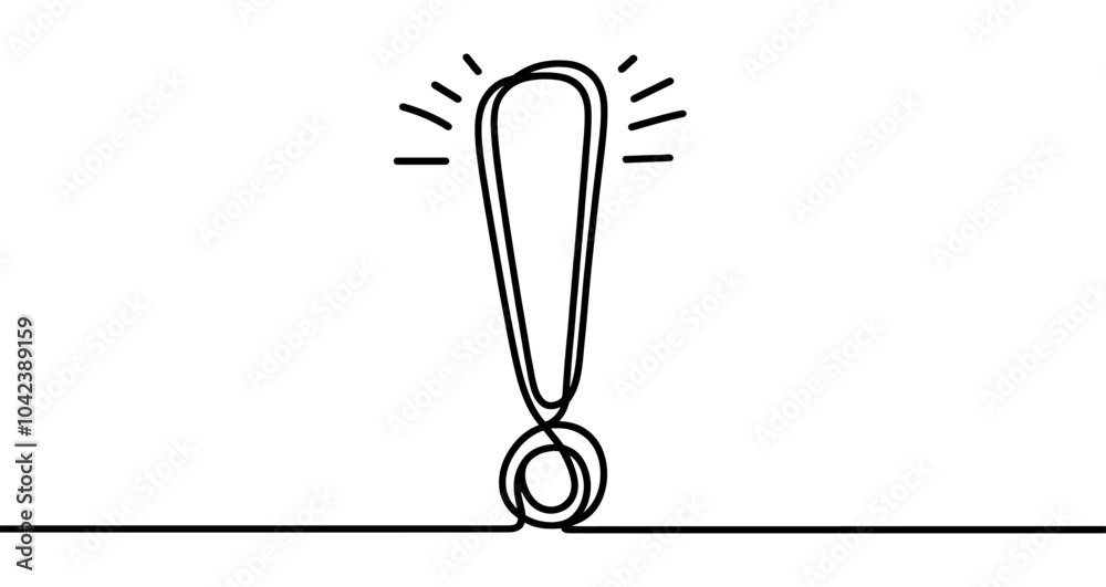 Sticker continuous linear drawing of exclamation mark. one line drawing exclamation mark. exclamation mark i