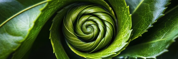 Fototapeta premium Tea leaves display a stunning spiral formation, highlighting the beauty of their natural shapes and vibrant green hues in soft lighting. Generative AI