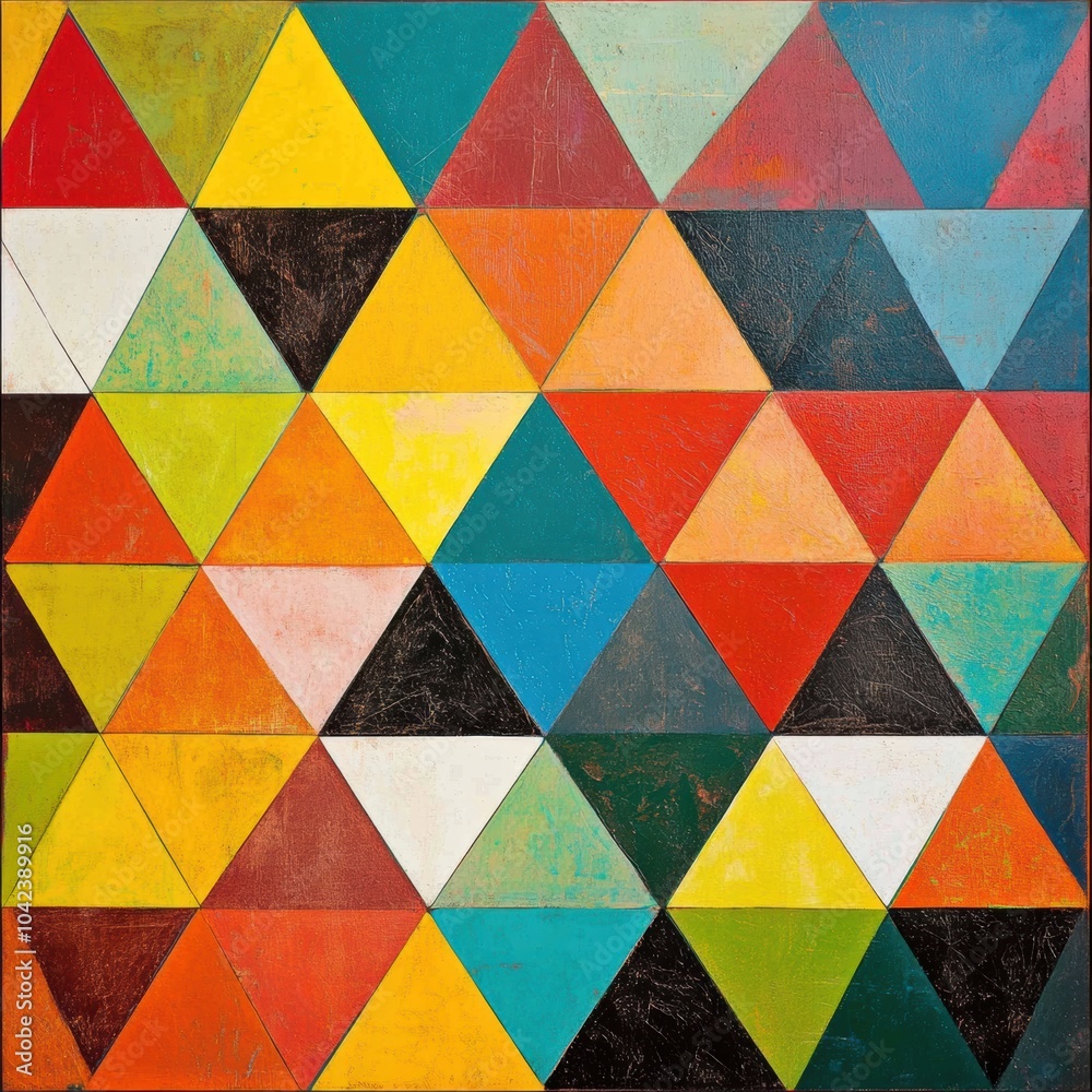 Aufkleber A striking display of geometric abstraction presents a series of colorful triangular shapes arranged in a harmonious pattern, engaging viewers. Generative AI