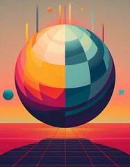 Obraz premium abstract graphic of a ball in 80ies surrealistic style with simple and muted colors