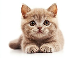 Obraz premium A cute, fluffy, brown kitten with big eyes looking at the camera.