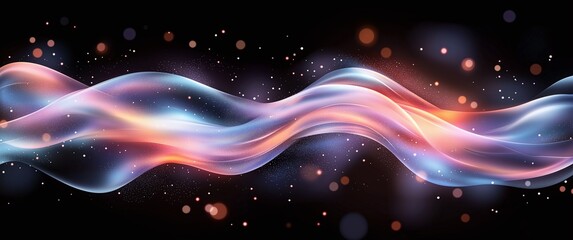 Obraz premium Abstract vibrant wave with colorful glow and shimmering particles on a dark background, perfect for creative and modern design projects.