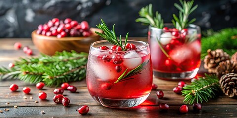 Refreshing Christmas cocktail with pomegranate and rosemary
