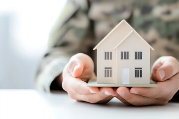Close-up of hands holding a small house model, symbolizing real estate and home ownership. Ideal for mortgage, investment, and security themes.