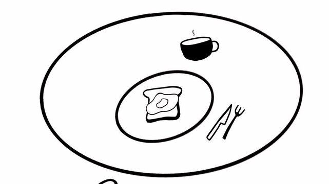 Hand Reaching for Bread on Cafe Table | Animated Food Illustration