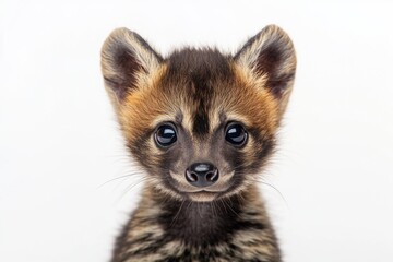 Obraz premium Mystic portrait of baby Aardwolf in studio, copy space on right side, Headshot, Close-up View, isolated on white background