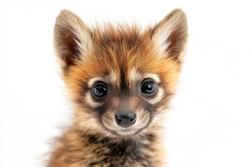 Obraz premium Mystic portrait of baby Aardwolf in studio, copy space on right side, Headshot, Close-up View, isolated on white background
