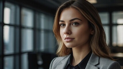 Fototapeta premium Portrait of a young business woman in office background 