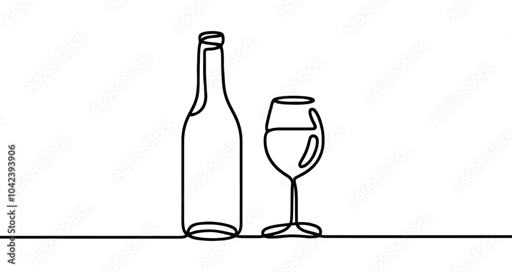 Canvas Prints continuous line drawing representing wine bottle and glass