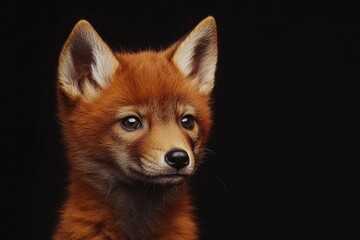 Obraz premium Mystic portrait of baby Dhole in studio, copy space on right side, Headshot, Close-up View, isolated on black background