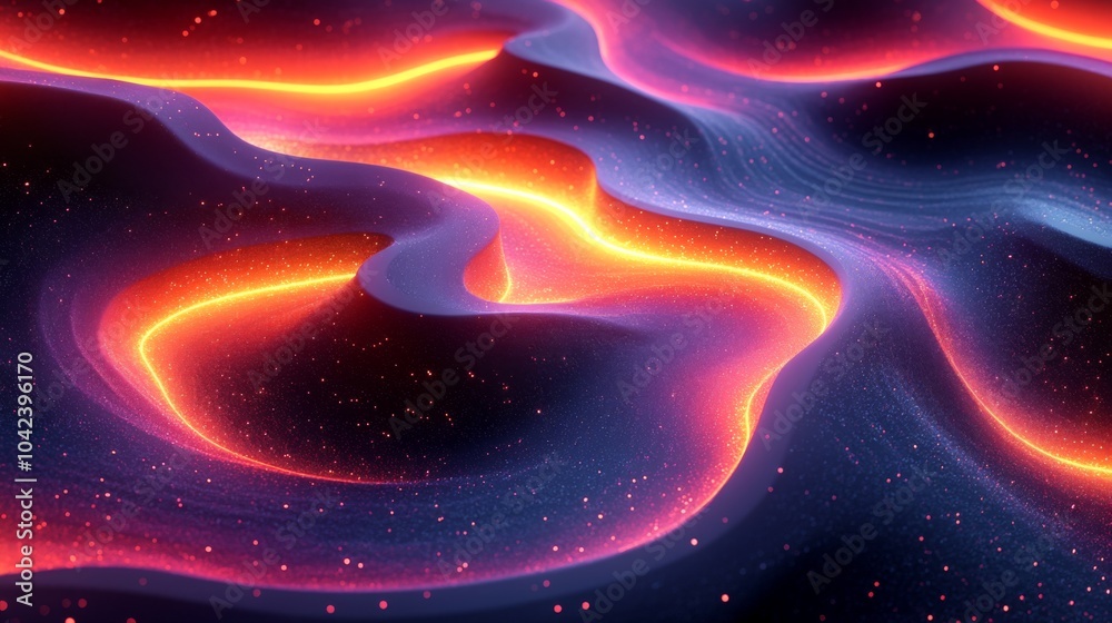 Poster the artwork features vibrant, swirling wave patterns in shades of orange and blue, creating a dynami