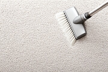Top view of a vacuum cleaner head on a clean beige carpet, highlighting cleanliness and home maintenance with modern cleaning equipment.