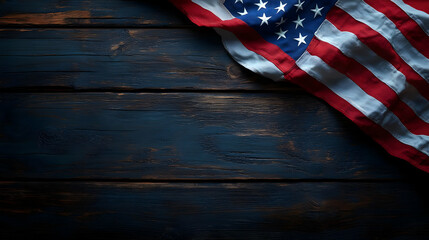 Obraz premium American flag draped over a rustic wooden surface.